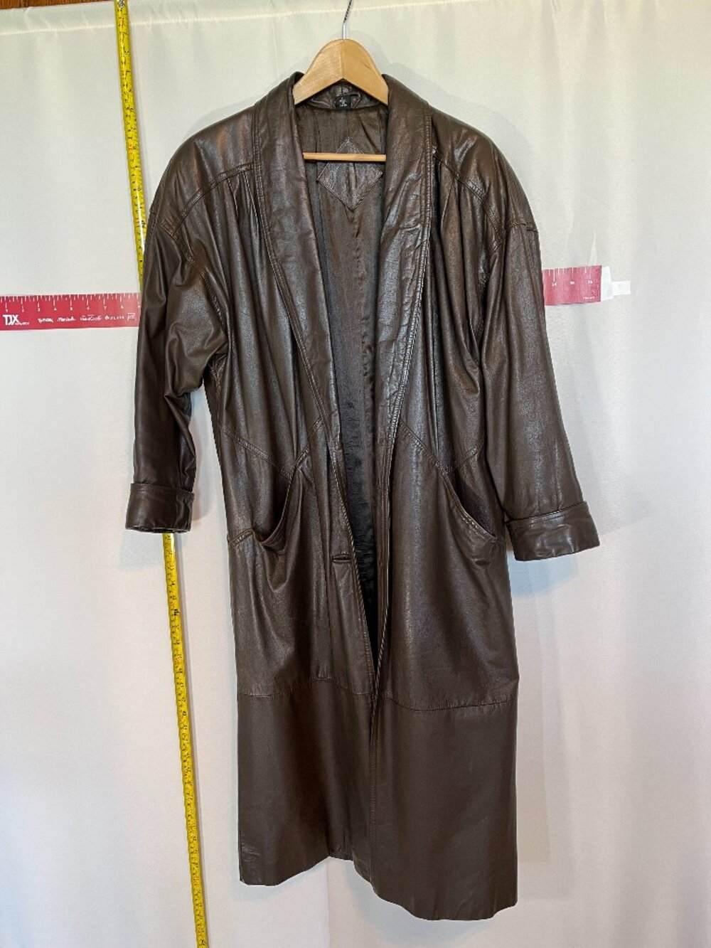 Genuine Leather Drop Shoulder Shawl Collar Coat